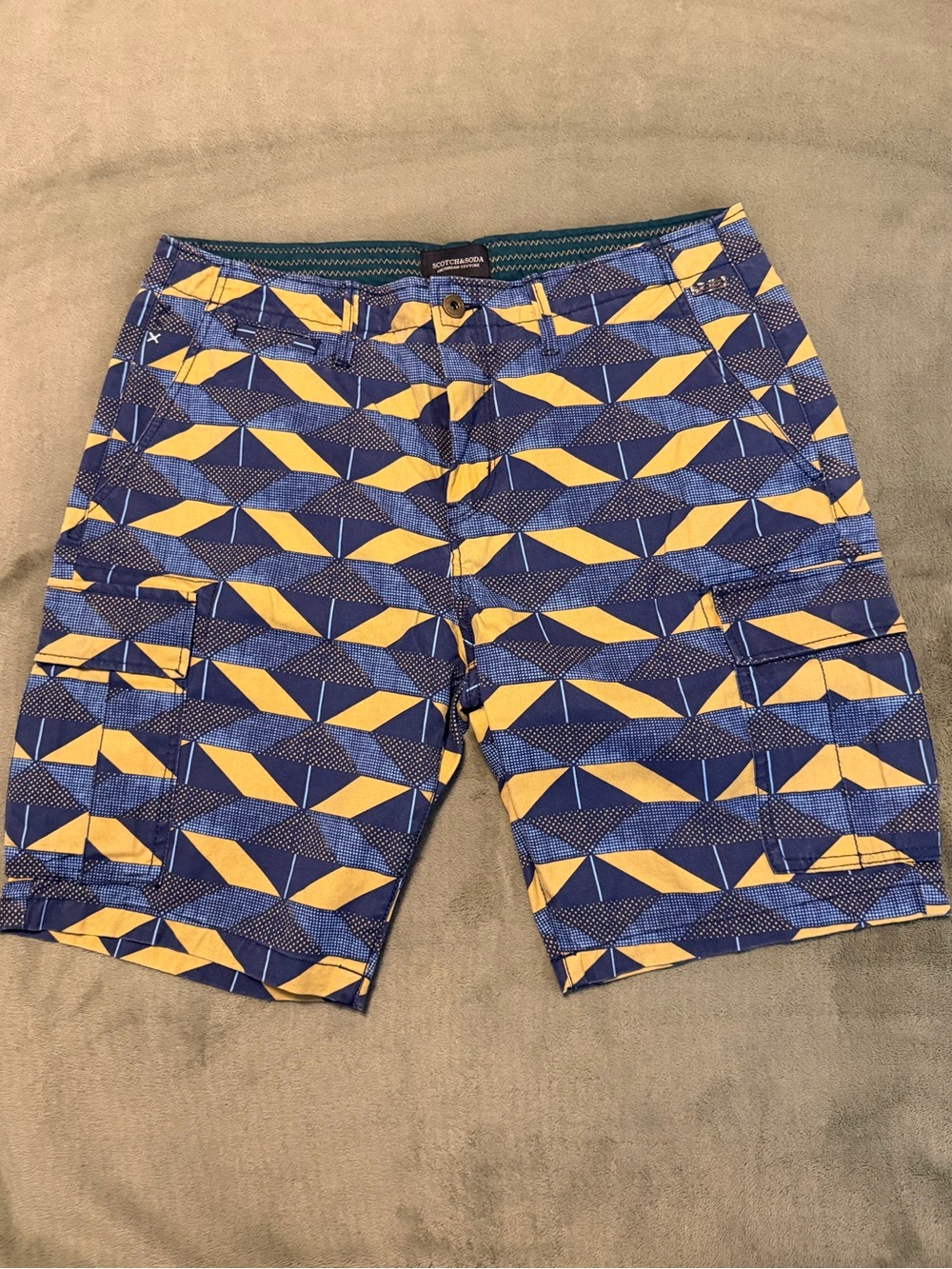 Scotch & Soda Blue and Yellow Geometric Cargo Shorts